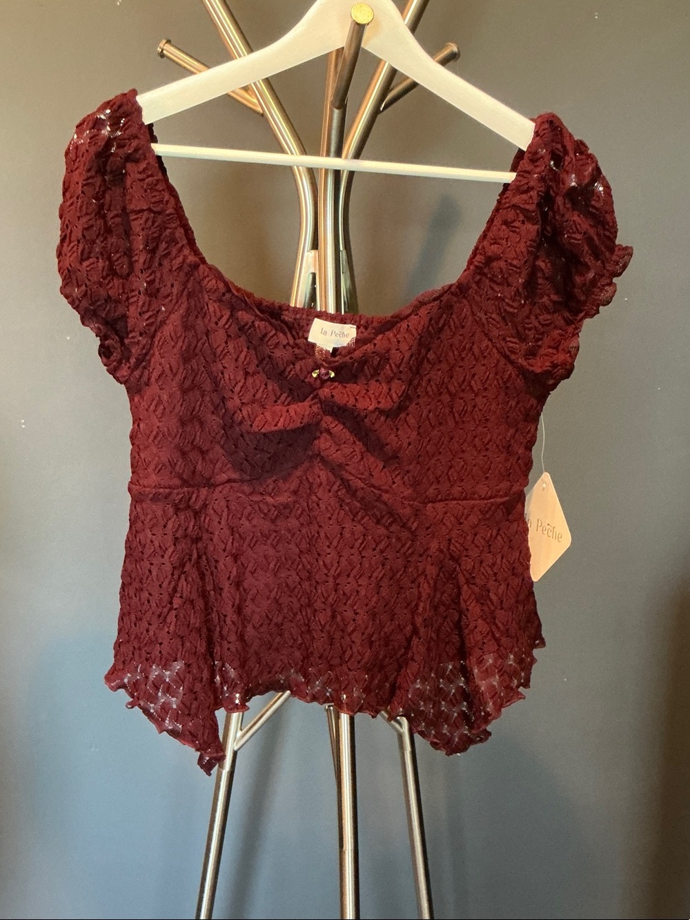 Burgundy Lace Peplum Blouse
